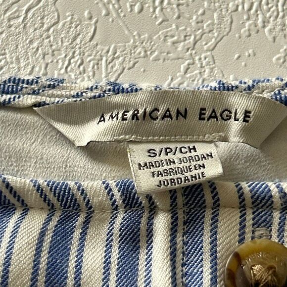 American Eagle Striped Button-Front Mini Dress | Blue White Sleeveless A-Line | - Picture 4 of 8